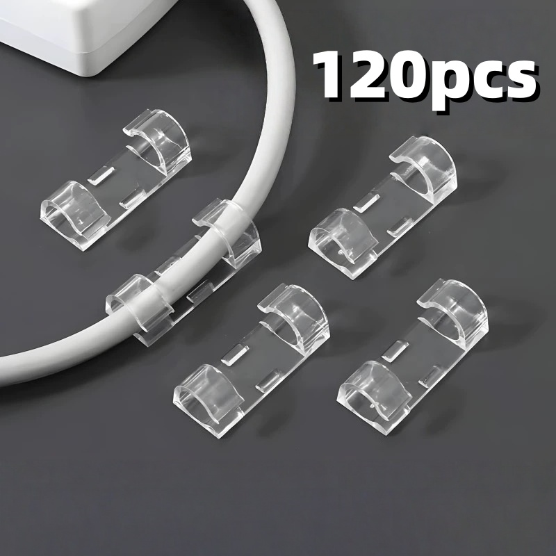 Office Tech Management - 120pcs Strong Transparent Cable Clips -