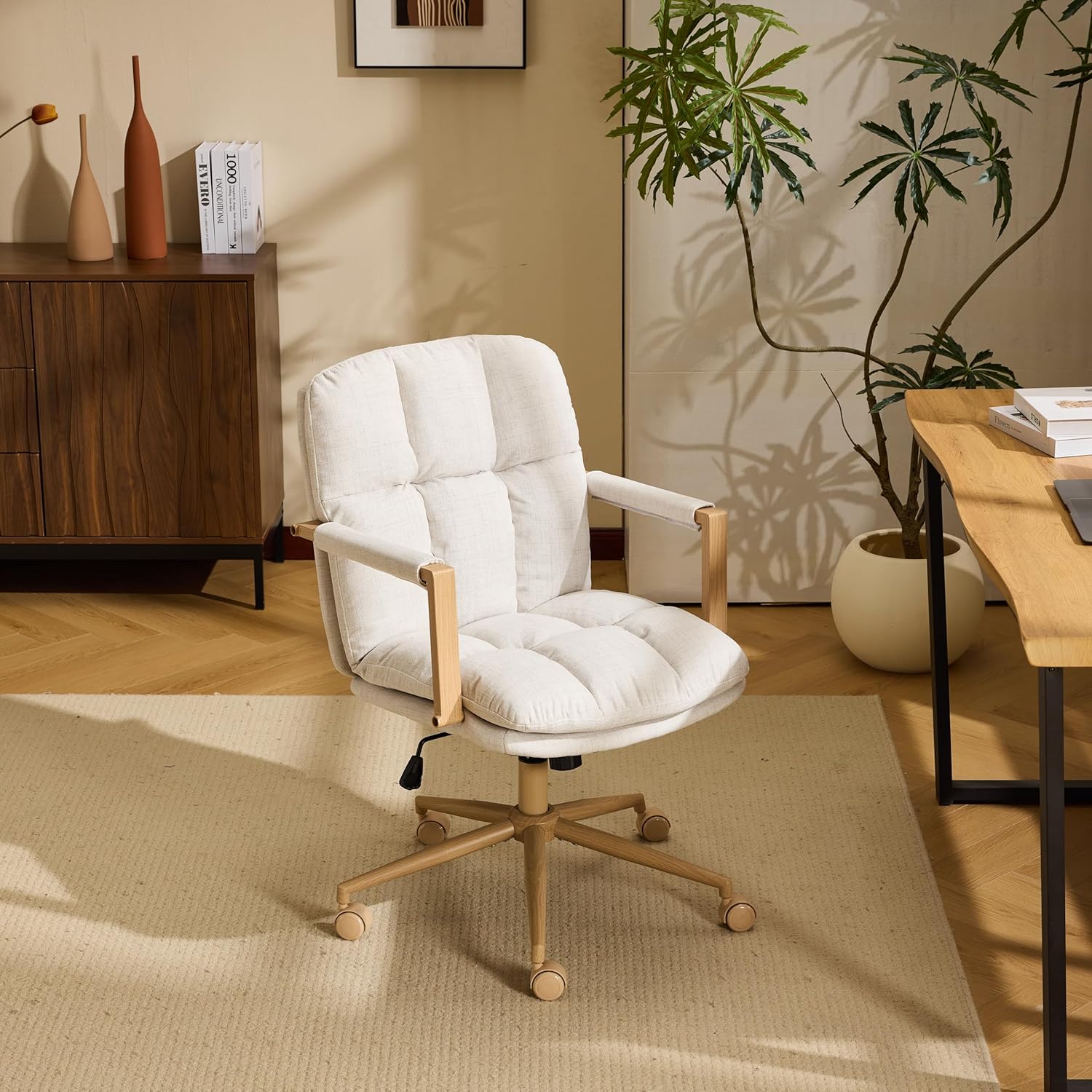 Office Tech Chair - Comfy Linen Office Chair Wheels Detachable